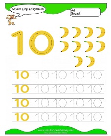 10 Sayısı Çizgi Çalışmaları Çalışma Sayfaları